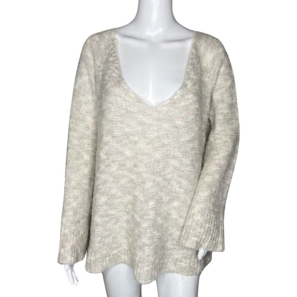 Free People Sweater Women Small Marled Light Gray Beige Alpaca Boho‎ Oversized